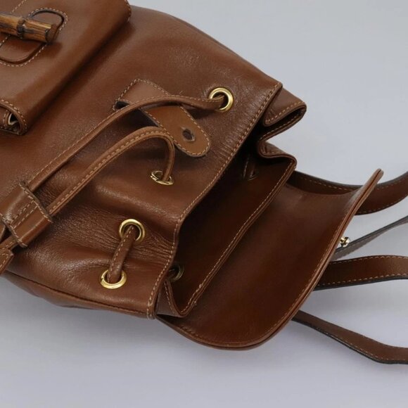 GUCCI Bamboo Backpack Leather Brown Gold Auth bs23503 - Picture 10 of 16
